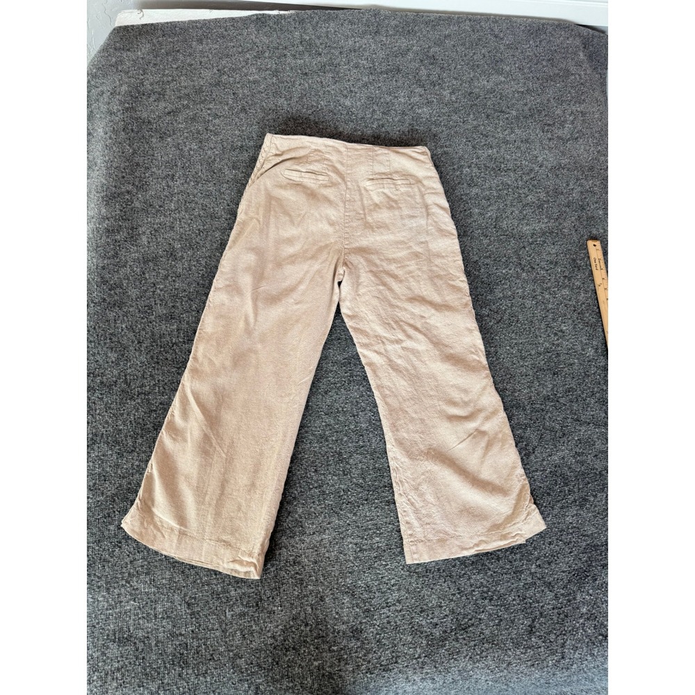Jason Wu Tan Wide Leg Cropped Pants High Waist Linen Braided Detail Casual SZ 6 - Picture 4 of 16